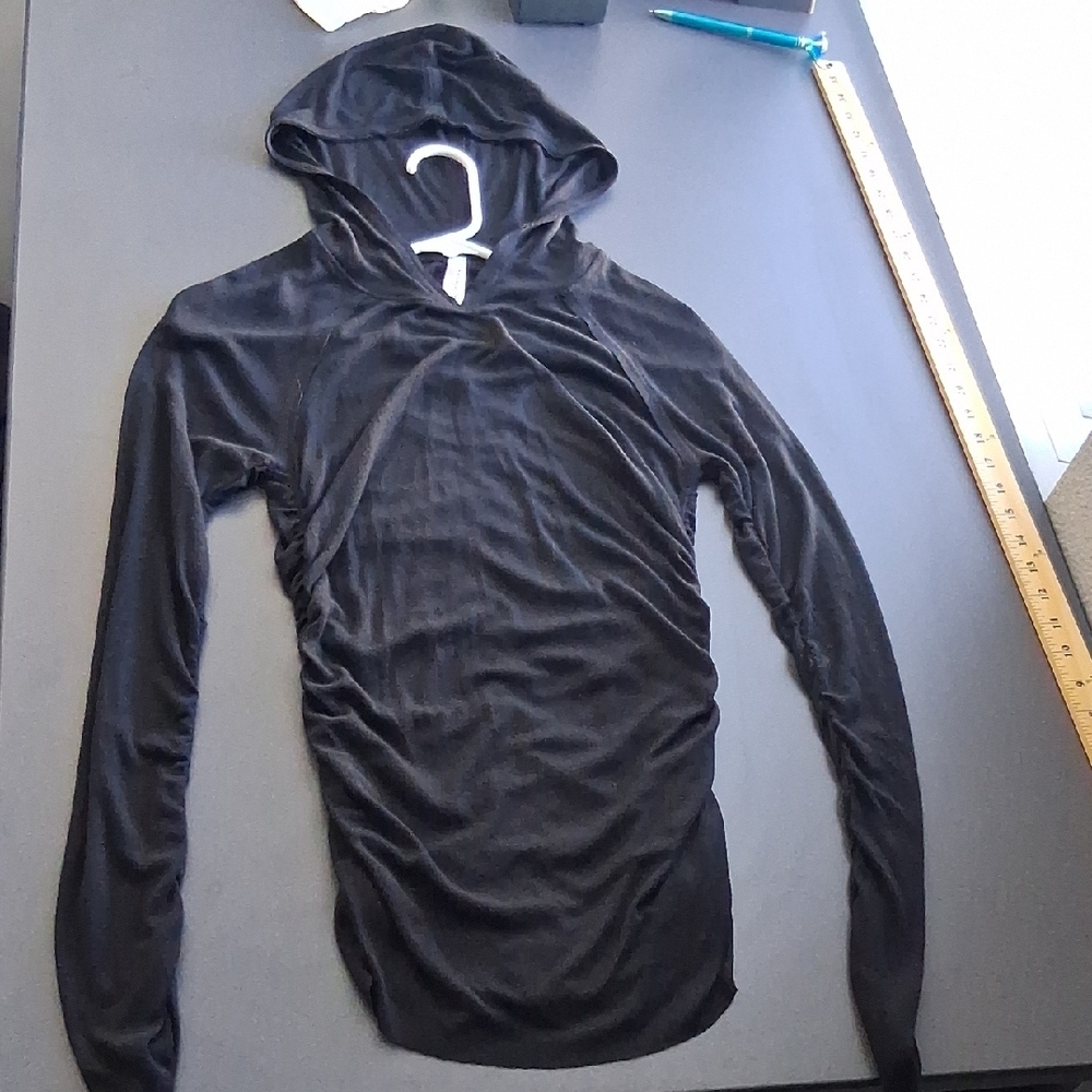 Free People Movement Black Perforated Longsleeve Hoodie Lightweight Activewear M